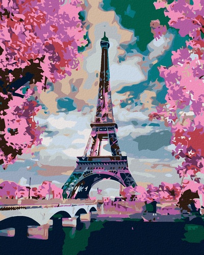 ZUTY Maľovanie podľa čísel Eiffelova veža a ružové stromy 40x50cm Zuty