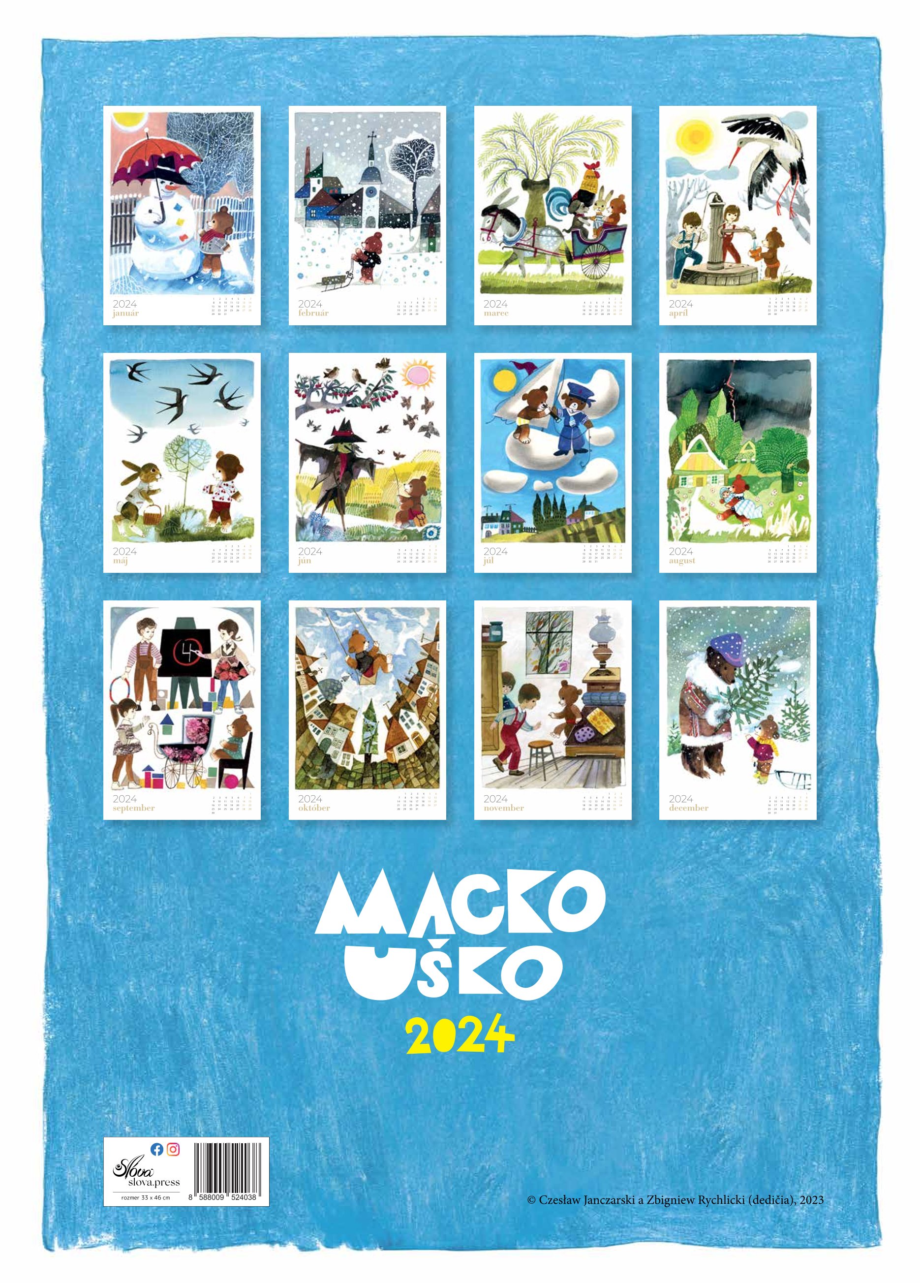 Nástenný kalendár Macko Uško 2024