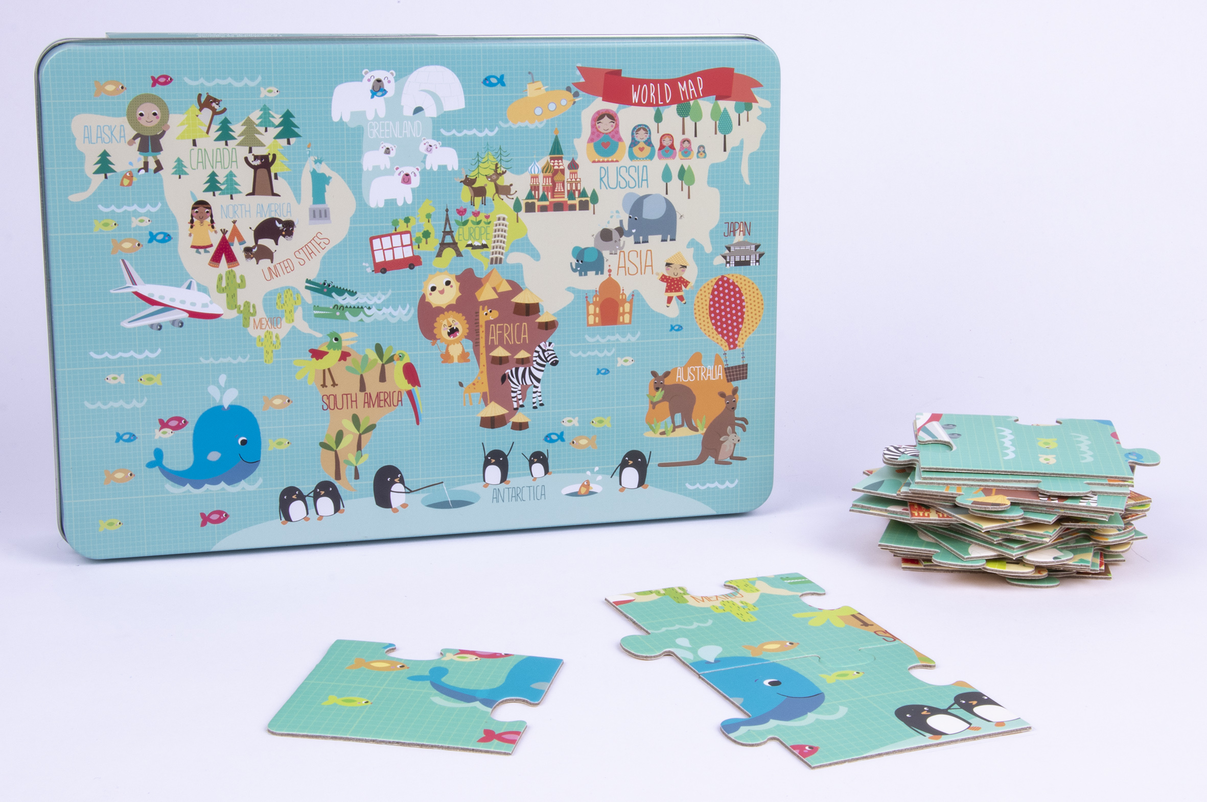 APLI XL Puzzle v plechovke - Svetová mapa Martina Hogana 24 dielikov