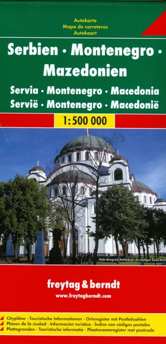 Srbsko, Macedónsko, Čierna Hora mapa 1:500 000