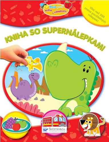 Kniha so supernálepkami - červená - zvieratá, dinosaury, potrava, dopr.prostriedky