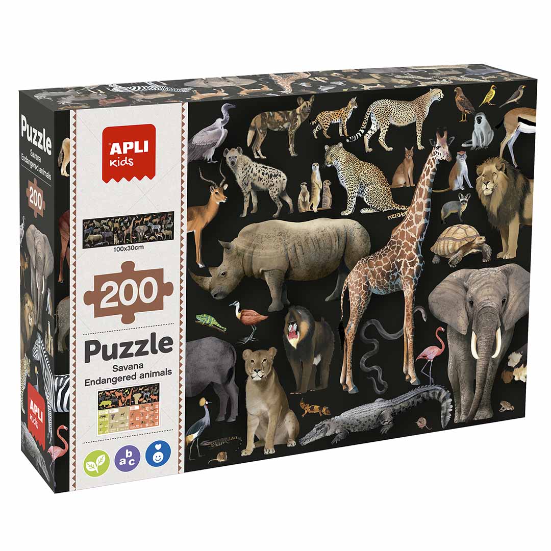 APLI Puzzle Ohrozené druhy zvierat zo savany 200 dielikov