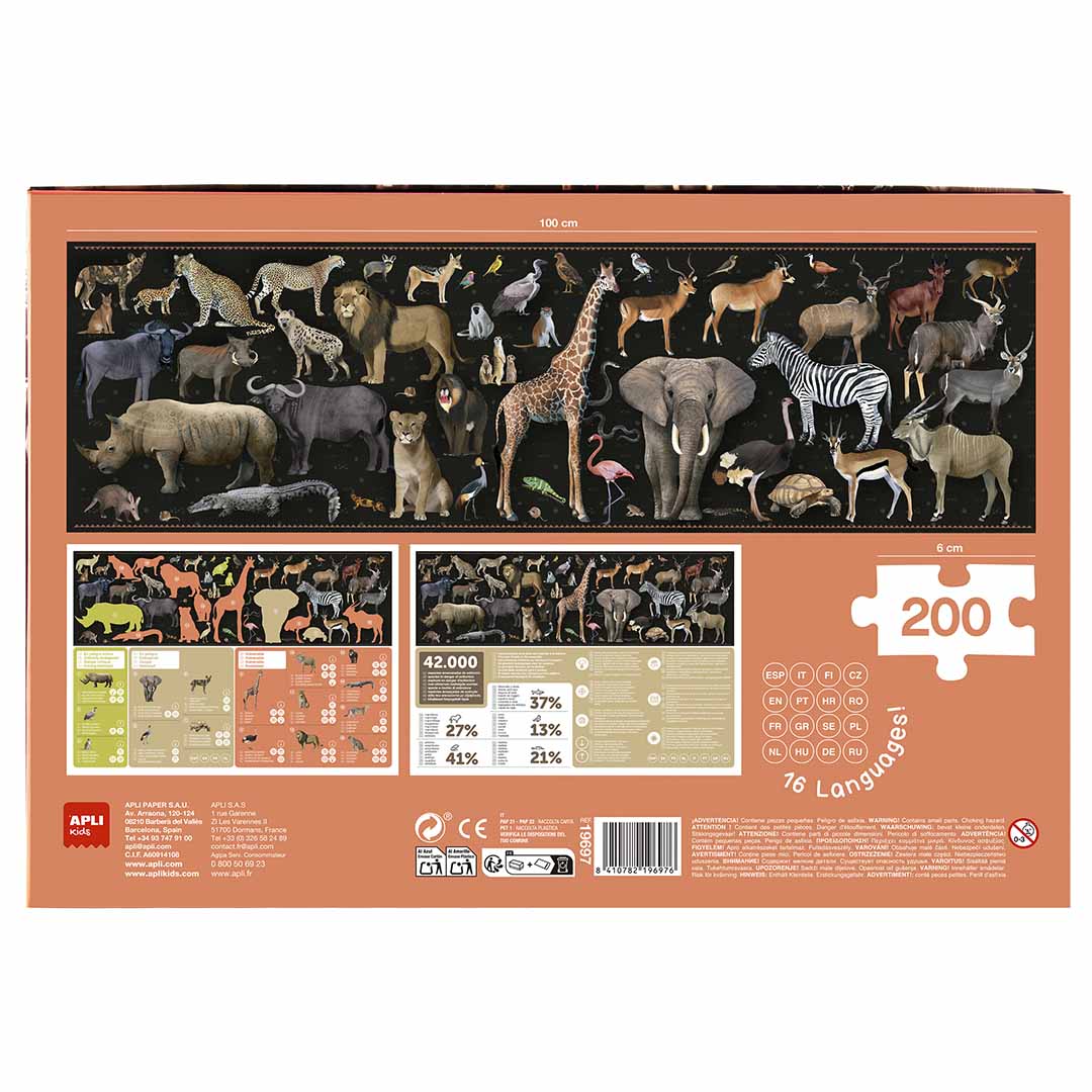 APLI Puzzle Ohrozené druhy zvierat zo savany 200 dielikov