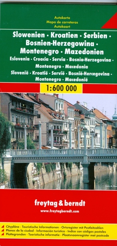 Slovinsko, Chorvátsko, Bosna, Srbsko, Čierna Hora mapa 1:600 000