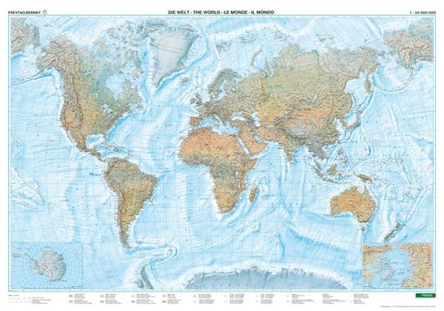 Svet nástenná mapa fyzická dvojitá lamino+lišta Welt NM4