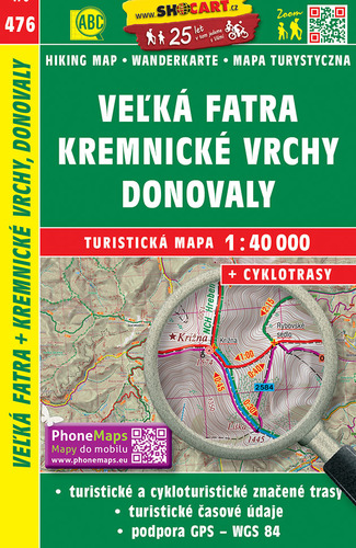 Veľká Fatra, Kremnické vrchy, Donovaly 1:40T turistická mapa 476
