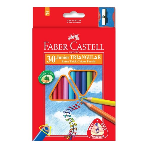 Faber-Castell Pastelky Faber-Castell Junior Triangular 30 ks + strúhadlo