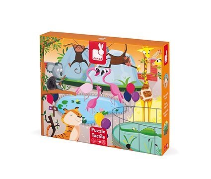 Puzzle dotykové Deň v zoologickej záhrade Janod s textúrou 20 dielov od 3-6 rokov