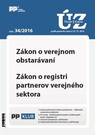 UZZ 34 2016 Zákon o verejnom obstarávaní, Zákon o registri partnerov verejného sektora