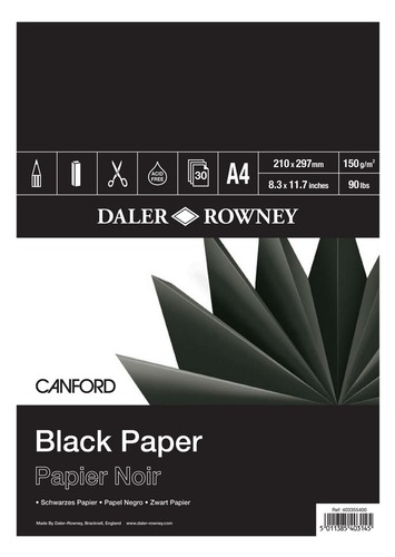 DALER-ROWNEY Canford Skicár A4, Black Paper, 150g/m2, 30 listov