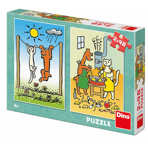 Puzzle Psík a mačička 2x48 Dino