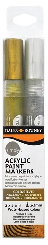Daler-Rowney D&R Simply sada akrylových fixiek zlatá a strieborná 2 ks