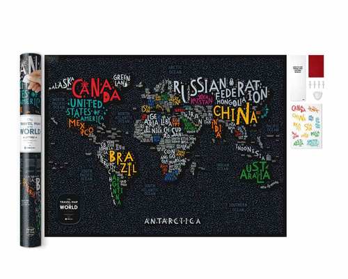 Stieracia mapa sveta Travel Map Letters World