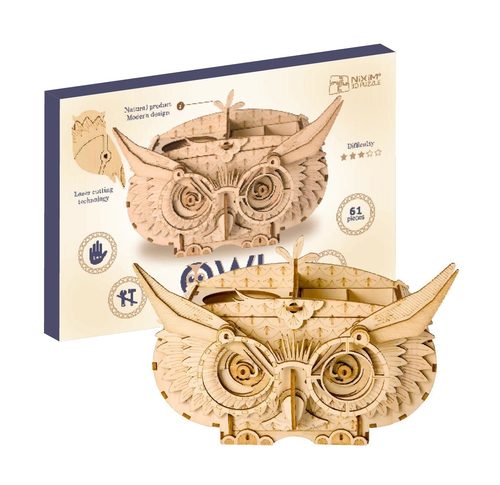 Drevené 3D puzzle Stojan na perá Sova