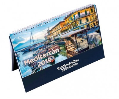 Mediterrán - Álló képes asztali naptár- kék tartóval