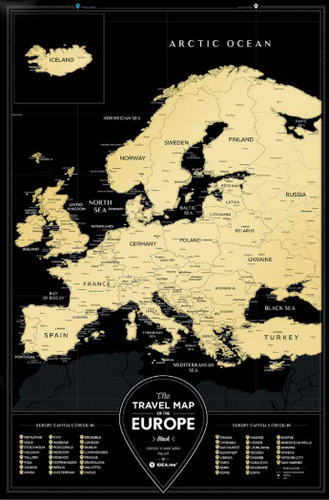 Stírací mapa Travel Map Black Europe