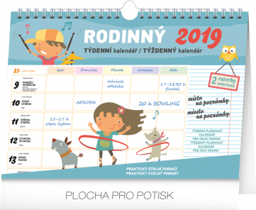 Týždenný rodinný plánovací kalendár s háčikom 2019, 30 x 21 cm