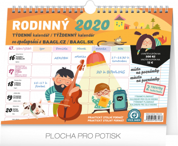 Týždenný rodinný plánovací kalendár s háčikom CZ/SK 2020, 30 × 21 cm