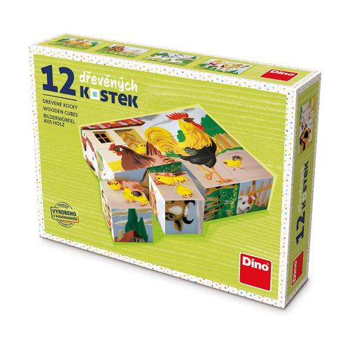 Drevené kocky Domáce zvieratká 12 Dino