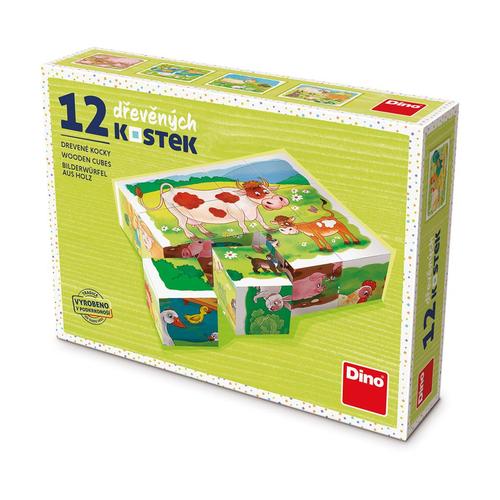 Drevené kocky Na farme 12 Dino