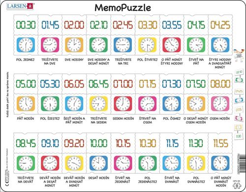 Larsen Puzzle MemoPuzzle: Spoznaj hodiny - tradičné, digitálne a textovo zobrazené Larsen GP5-SK