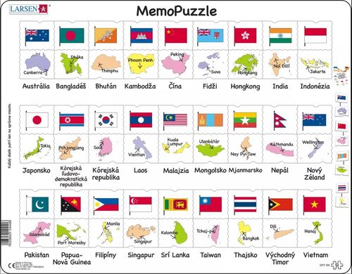 Larsen Puzzle Puzzle Vlajky a hlavné mestá 27 krajín Ázie a Oceánie Larsen GP7-SK