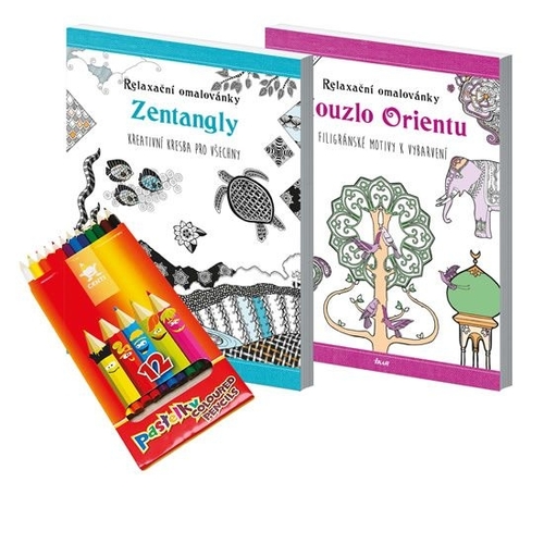 Relaxační omalovánky s pastelkami set (Zentangly a Kouzlo Orientu)