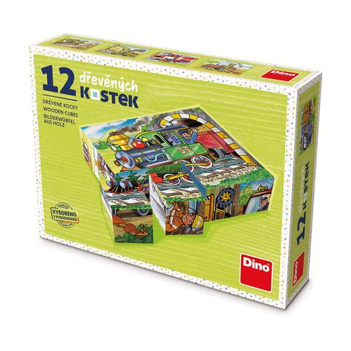 Drevené kocky Mašinka 12 Dino