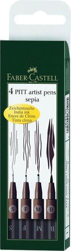 Popisovač Faber-Castell Pitt Artist Pen S, F, M, B, sepia 4 ks