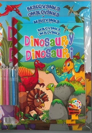 Kniha Komplet Dinosaury (2 maľovanky+2 aktivity zošity + farebné ceruzky)