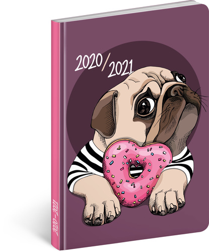 18mesačný diár Petito – Mops 2020/2021, 11 × 17 cm