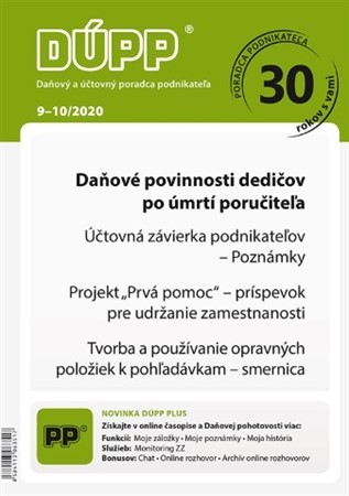 DUPP 9-10/2020 Daňové povinnosti dedičov po úmrtí poručiteľa