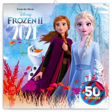 Poznámkový kalendár Frozen – Ľadové kráľovstvo II 2021, s 50 samolepkami, 30 × 30 cm
