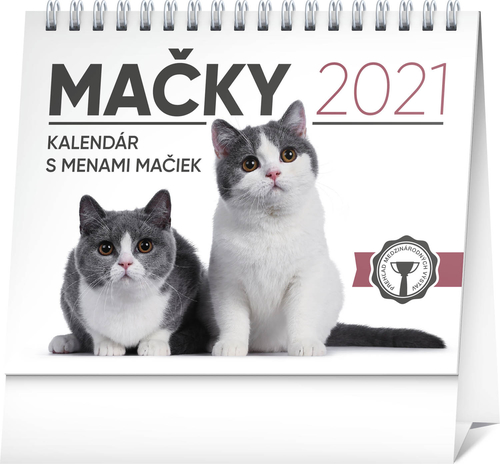 Stolový kalendár Mačky – s menami mačiek SK 2021, 16,5 × 13 cm