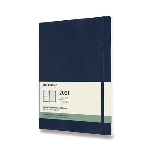Diár MOLESKINE 2021 týždenný mäkký modrý XL