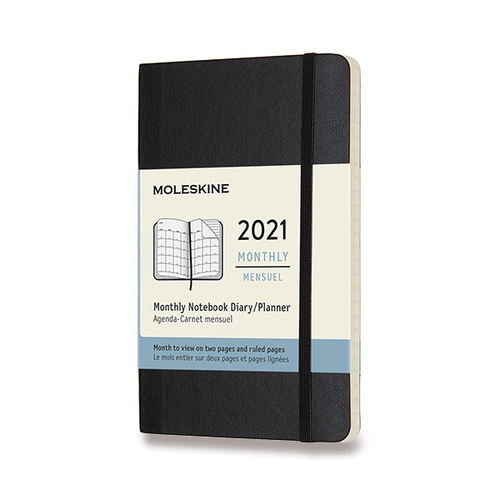 Diár MOLESKINE 2021 mesačný mäkký čierny S