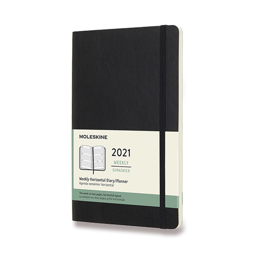 Diár MOLESKINE 2021 horizont týždeň mäkký čierny L