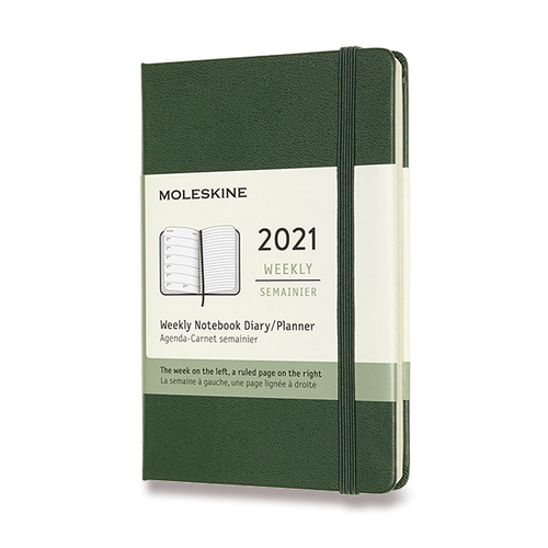 Diár MOLESKINE 2021 týždenný tvrdý tm. zelený S
