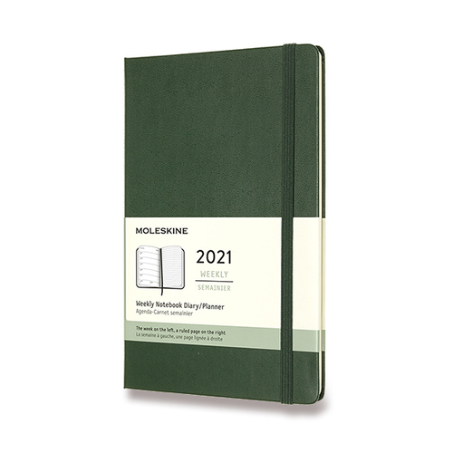 Diár MOLESKINE 2021 týždenný tvrdý tm. zelený L