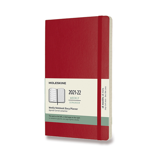 Diár MOLESKINE 18m 2021-2022 týždenný mäkký červený L