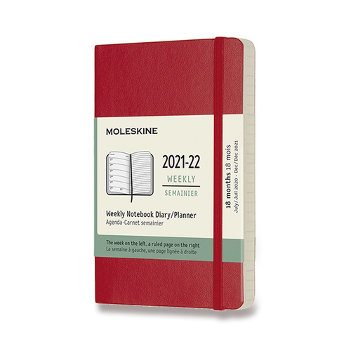Diár MOLESKINE 18m 2021-2022 týždenný mäkký červený S