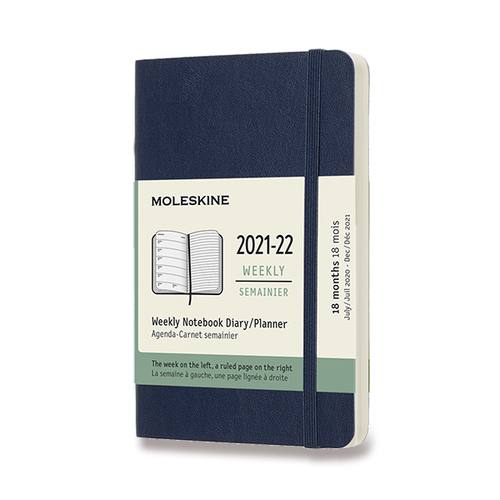 Diár MOLESKINE 18m 2021-2022 týždenný mäkký modrý S