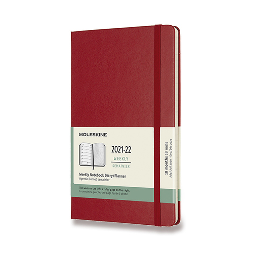 Diár MOLESKINE 18m 2021-2022 týždenný tvrdý červený L