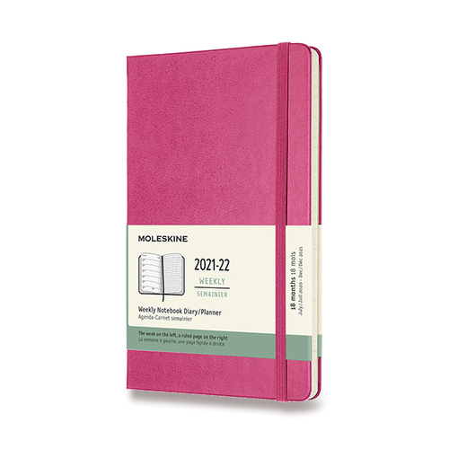 Diár MOLESKINE 18m 2021-2022 týždenný tvrdý tm.ružový L