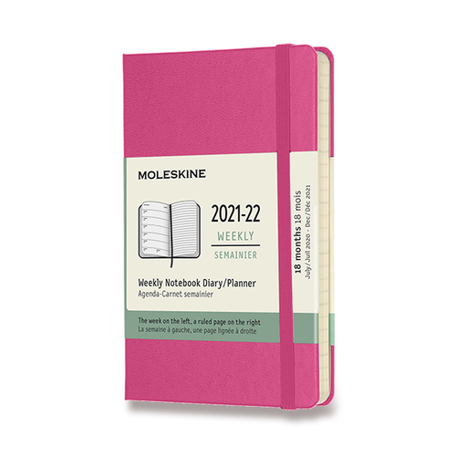 Diár MOLESKINE 18m 2021-2022 týždenný tvrdý tm.ružový S