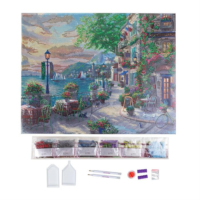 Obraz Kaviareň Francúzska riviéra (40x50 cm) vykladanie z diamantov