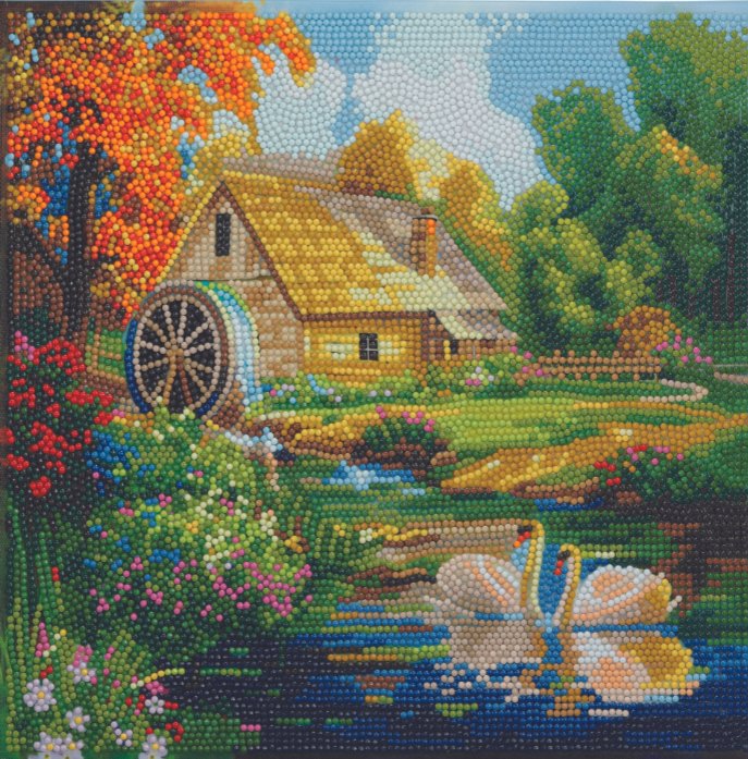 Obraz Vodný mlyn (30x30 cm) vykladanie z diamantov