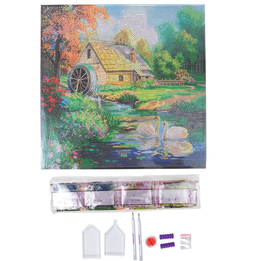 Obraz Vodný mlyn (30x30 cm) vykladanie z diamantov