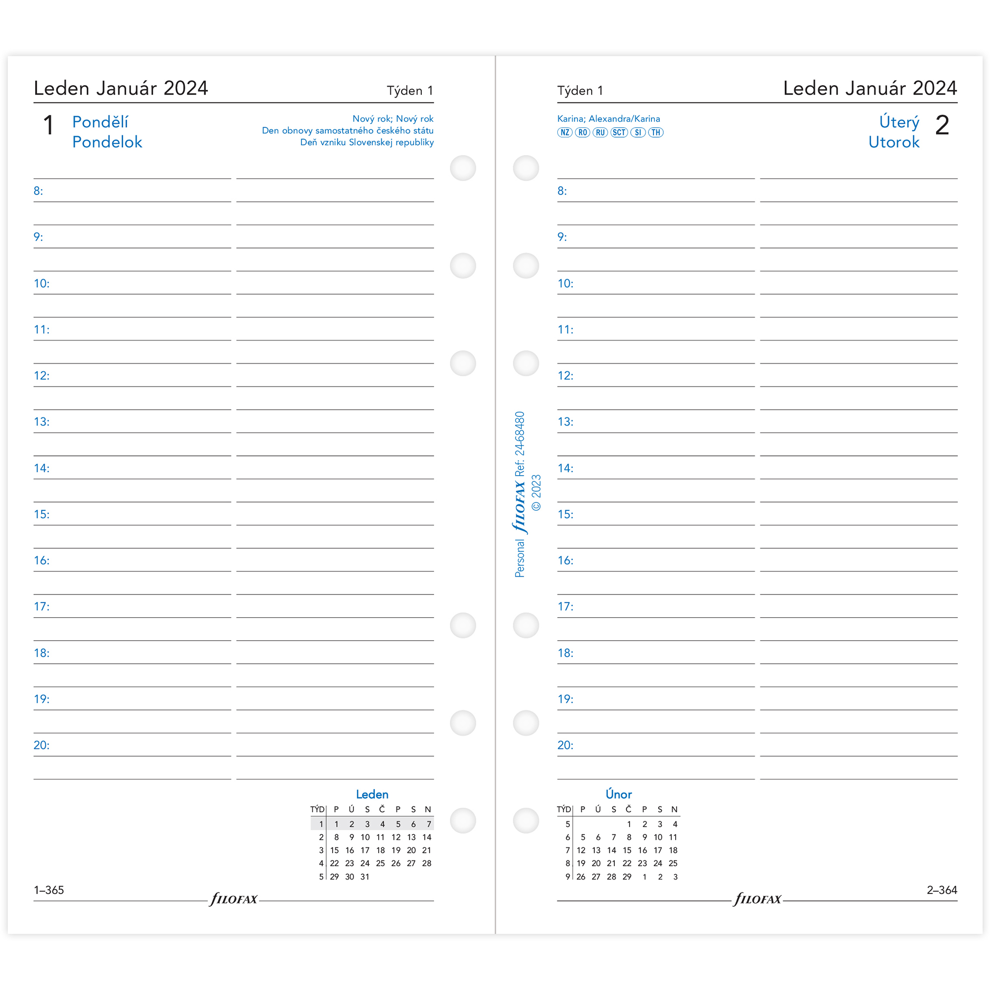 Kalendár Filofax osobný A6 deň/1 strana ČJ+SJ 2024, linajkový