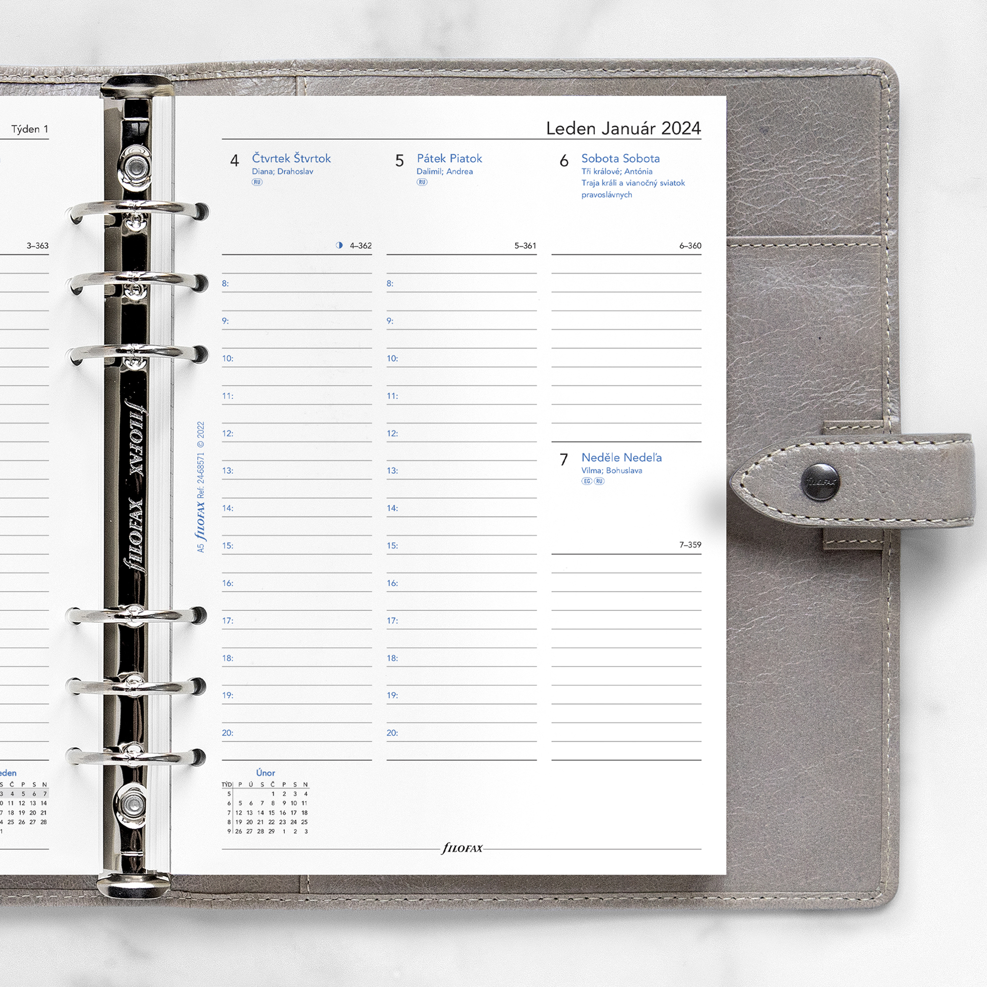 Kalendár Filofax A5 týždeň/2 strany ČJ+SJ 2024, linajkový